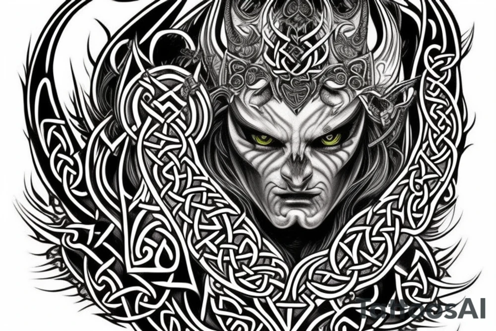 Celtic Demon Woman Gorgeous Wicked smirk Fierce Feral Intricate Detailed Elaborate Comprehensive Runic Gorgeous Expanded tattoo idea