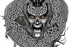 Celtic Demon Woman Gorgeous Wicked smirk Fierce Feral Intricate Detailed Elaborate Comprehensive Runic Gorgeous Expanded tattoo idea