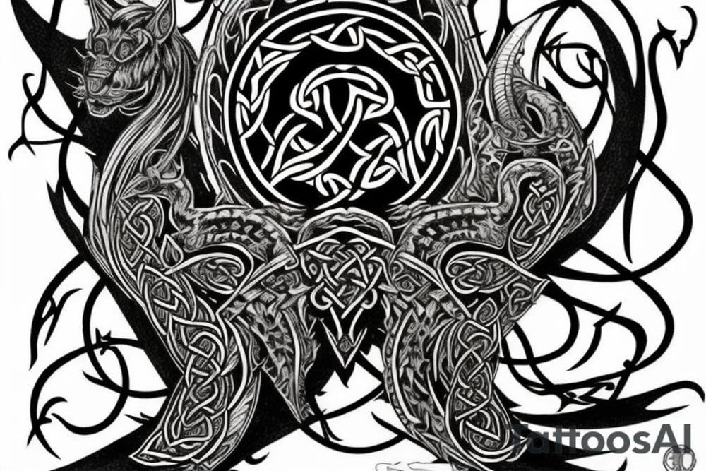 Celtic Demon Woman Gorgeous Wicked smirk Fierce Feral Intricate Detailed Elaborate Comprehensive Runic Gorgeous Expanded tattoo idea