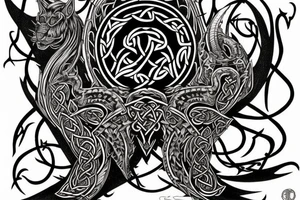 Celtic Demon Woman Gorgeous Wicked smirk Fierce Feral Intricate Detailed Elaborate Comprehensive Runic Gorgeous Expanded tattoo idea