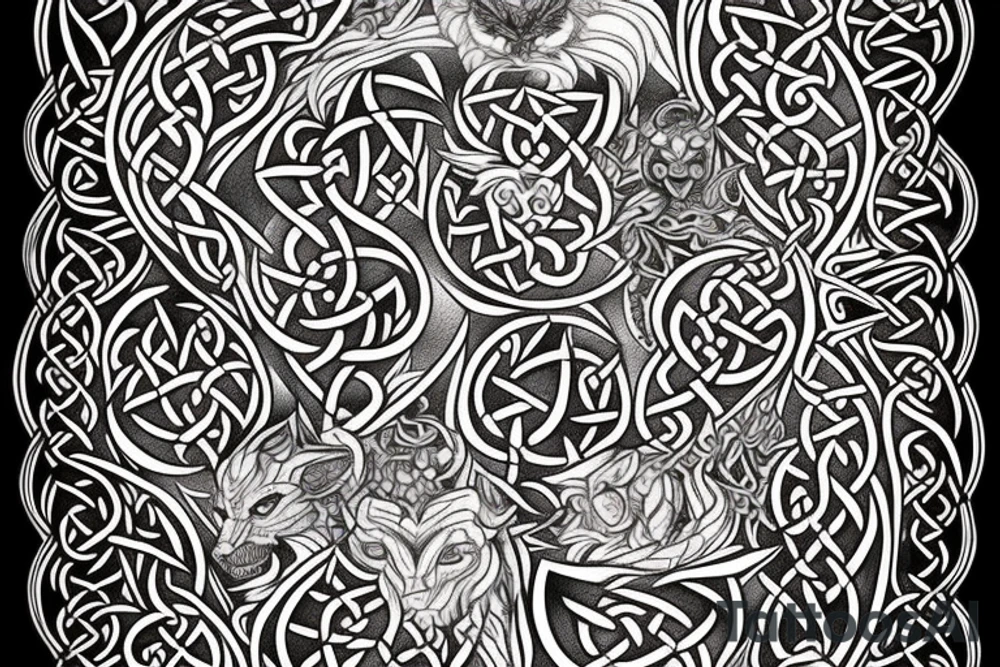 Celtic Demon Woman Gorgeous Wicked smirk Fierce Feral Intricate Detailed Elaborate Comprehensive Runic Gorgeous Expanded tattoo idea