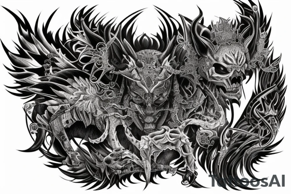 Demonic Fierce Grim Feral Intricate Elaborate Comprehensive tattoo idea