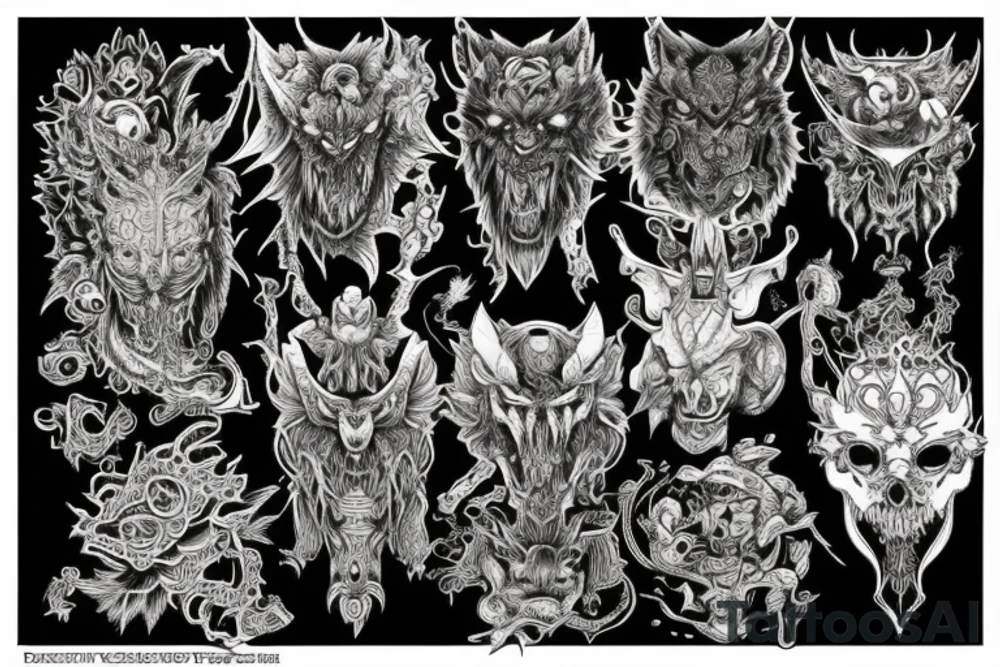 Demonic Fierce Grim Feral Intricate Elaborate Comprehensive tattoo idea