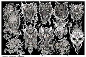 Demonic Fierce Grim Feral Intricate Elaborate Comprehensive tattoo idea
