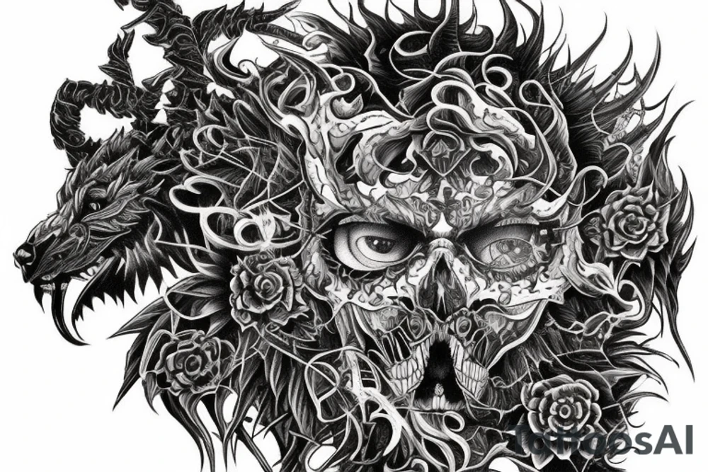 Demonic Fierce Grim Feral Intricate Elaborate Comprehensive tattoo idea