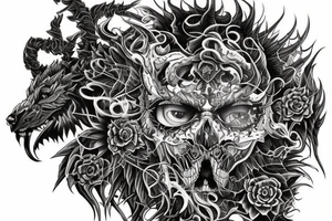 Demonic Fierce Grim Feral Intricate Elaborate Comprehensive tattoo idea