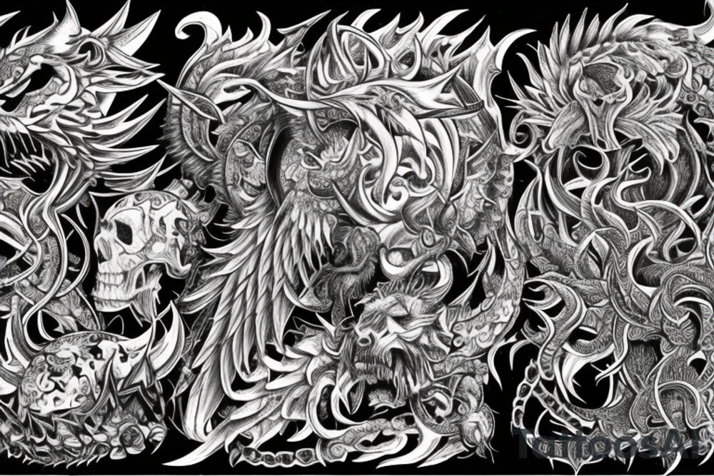 Demonic Fierce Grim Feral Intricate Elaborate Comprehensive tattoo idea
