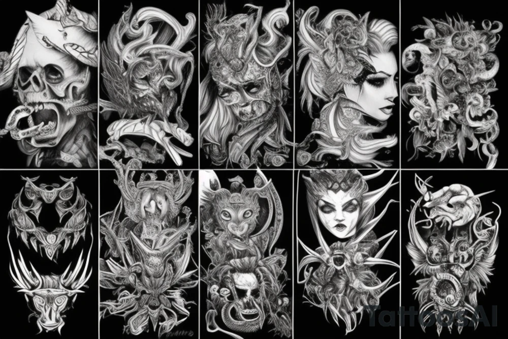 Demonic Fierce Grim Feral Intricate Elaborate Comprehensive tattoo idea