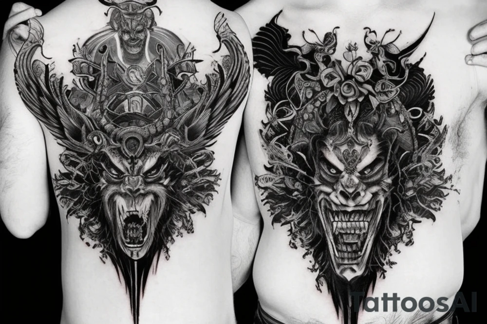 Demonic Fierce Grim Feral Intricate Elaborate Comprehensive tattoo idea