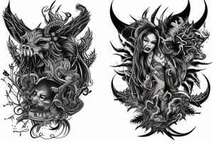 Demonic Fierce Grim Feral Intricate Elaborate Comprehensive tattoo idea