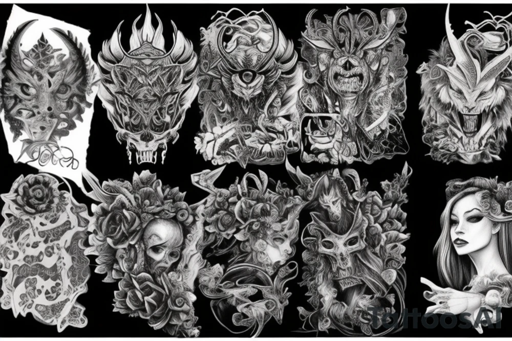 Demonic Fierce Grim Feral Intricate Elaborate Comprehensive tattoo idea