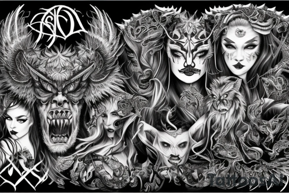 Demonic Fierce Grim Feral Intricate Elaborate Comprehensive tattoo idea