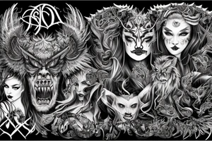 Demonic Fierce Grim Feral Intricate Elaborate Comprehensive tattoo idea