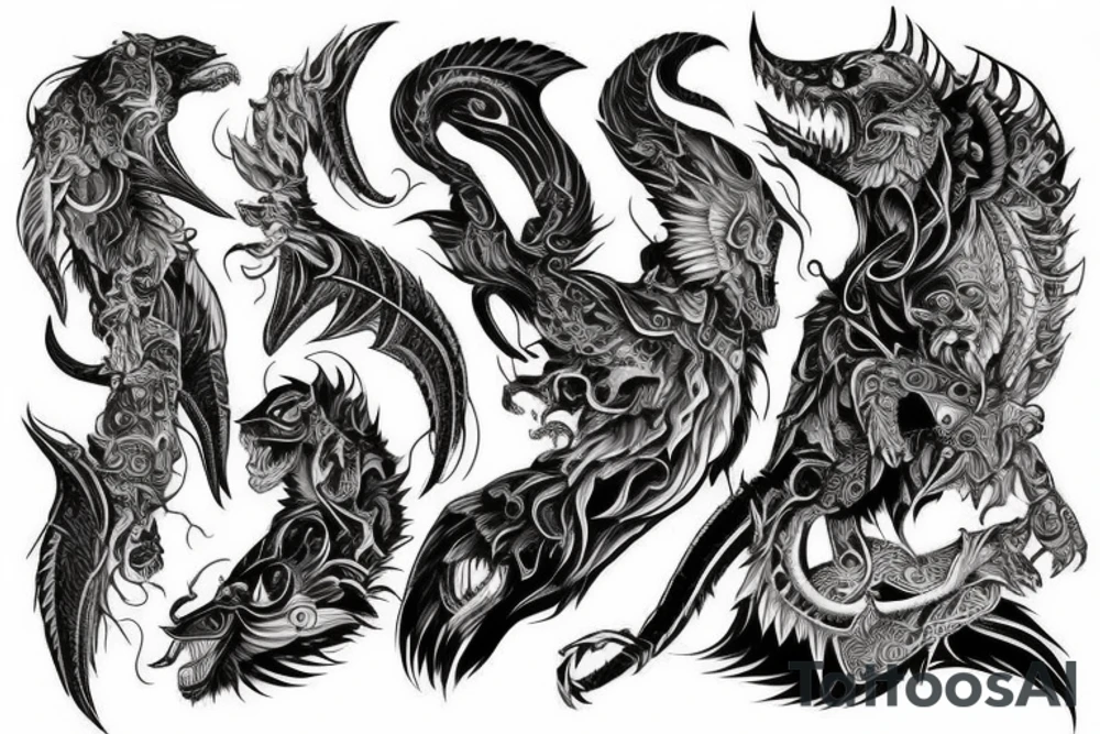 Demonic Fierce Grim Feral Intricate Elaborate Comprehensive tattoo idea