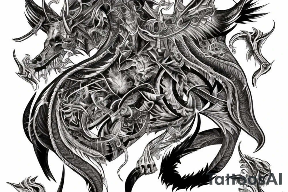 Demonic Fierce Grim Feral Intricate Elaborate Comprehensive tattoo idea