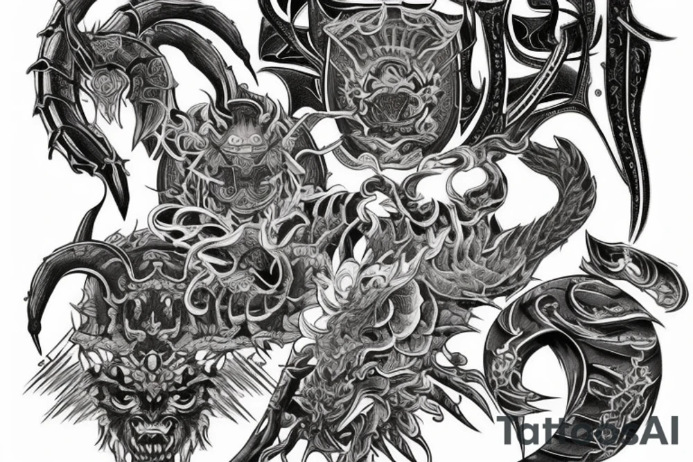 Demonic Runic Elaborate Intricate Comprehensive tattoo idea