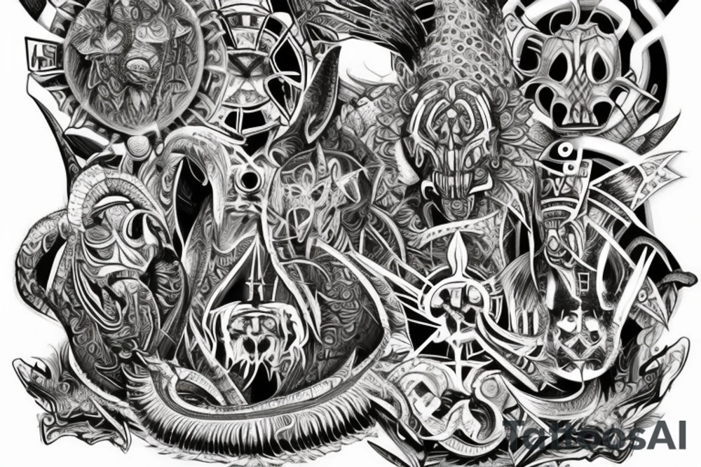 Demonic Runic Elaborate Intricate Comprehensive tattoo idea