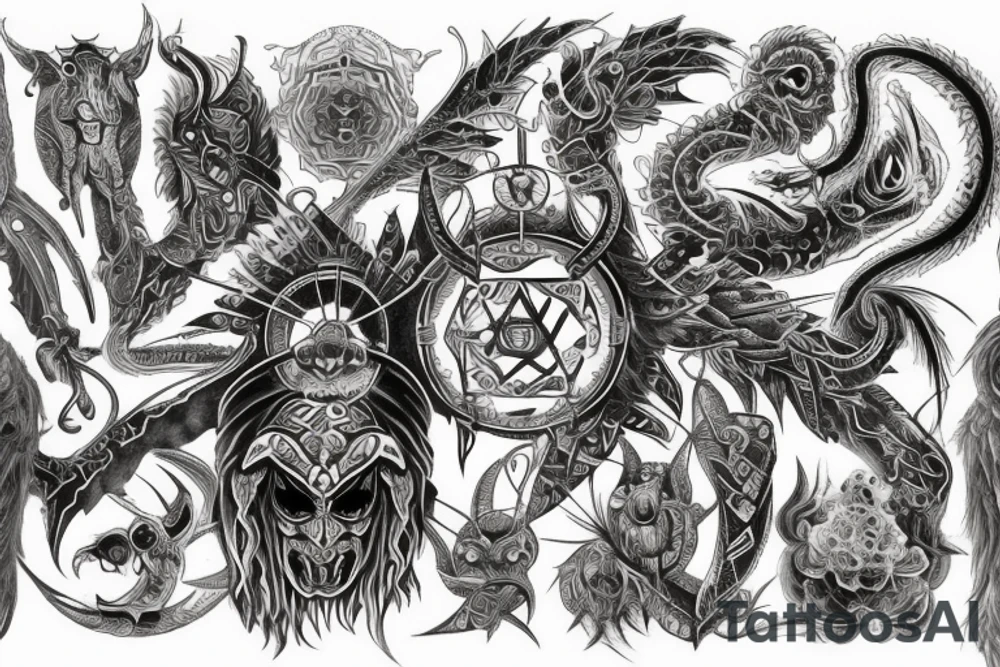 Demonic Runic Elaborate Intricate Comprehensive tattoo idea Demonic Runic Elaborate Intricate Comprehensive tattoo idea