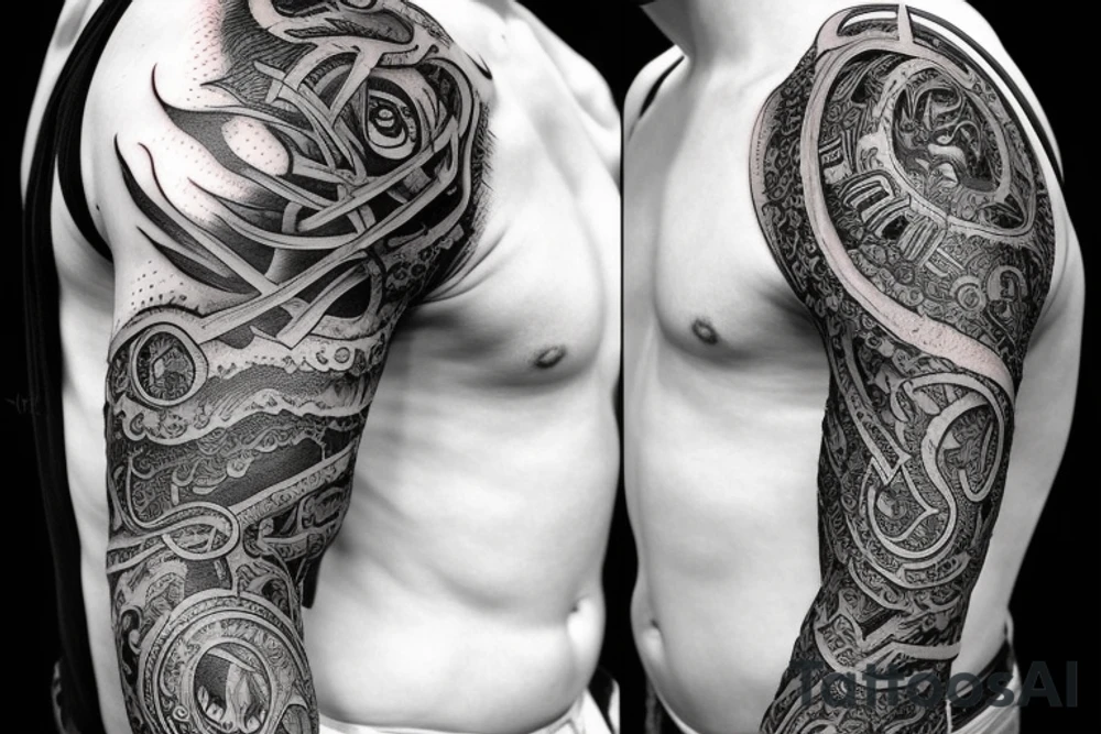 Demonic Runic Elaborate Intricate Comprehensive sleeve Demon woman gorgeous beautiful fierce Feral tattoo idea