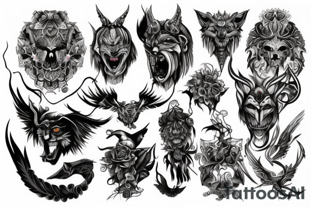 Demonic Fierce Grim Feral Intricate Elaborate Comprehensive tattoo idea