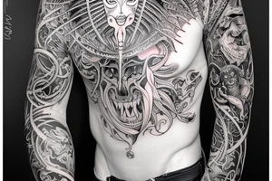 Demonic Runic Elaborate Intricate Comprehensive sleeve Demon woman gorgeous beautiful fierce Feral tattoo idea