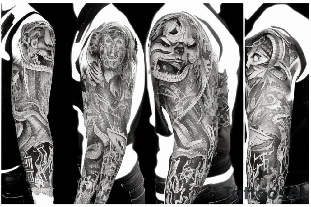 Demonic Runic Elaborate Intricate Comprehensive sleeve Demon woman gorgeous beautiful fierce Feral tattoo idea