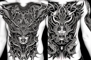 Demonic Runic Elaborate Intricate Comprehensive sleeve Demon woman gorgeous beautiful fierce Feral tattoo idea