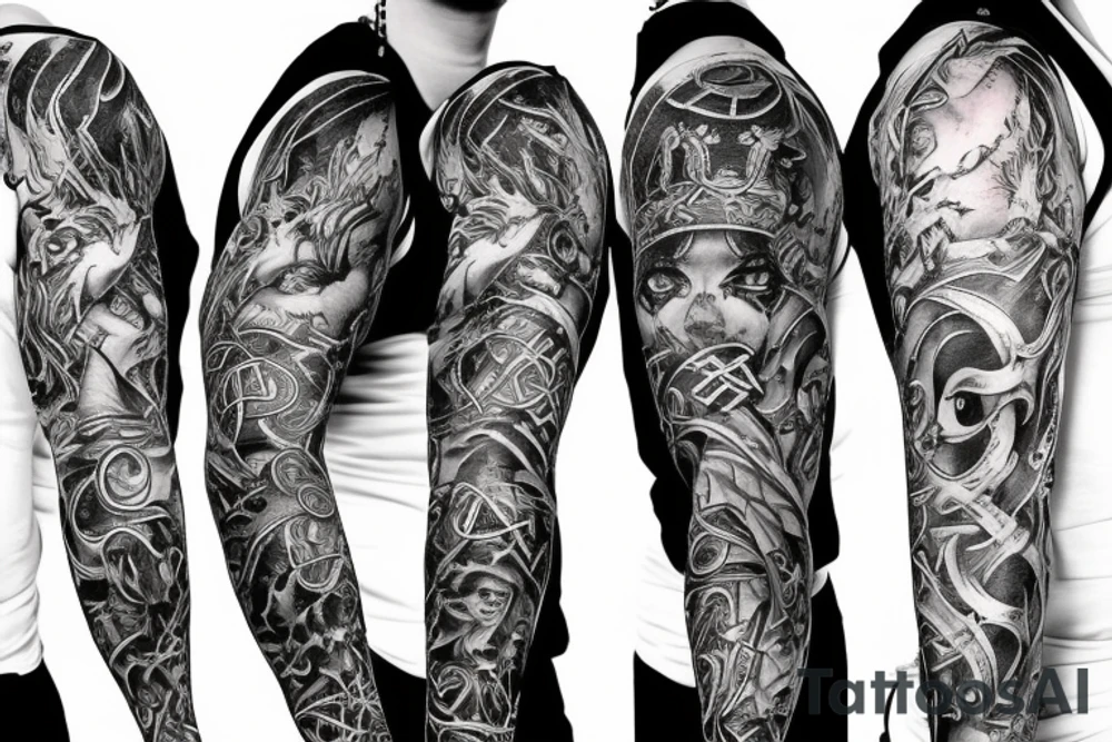 Demonic Runic Elaborate Intricate Comprehensive sleeve Demon woman gorgeous beautiful fierce Feral tattoo idea