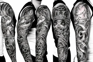 Demonic Runic Elaborate Intricate Comprehensive sleeve Demon woman gorgeous beautiful fierce Feral tattoo idea