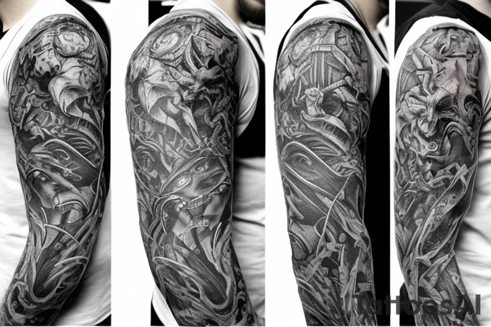 Demonic Runic Elaborate Intricate Comprehensive sleeve Demon woman gorgeous beautiful fierce Feral tattoo idea