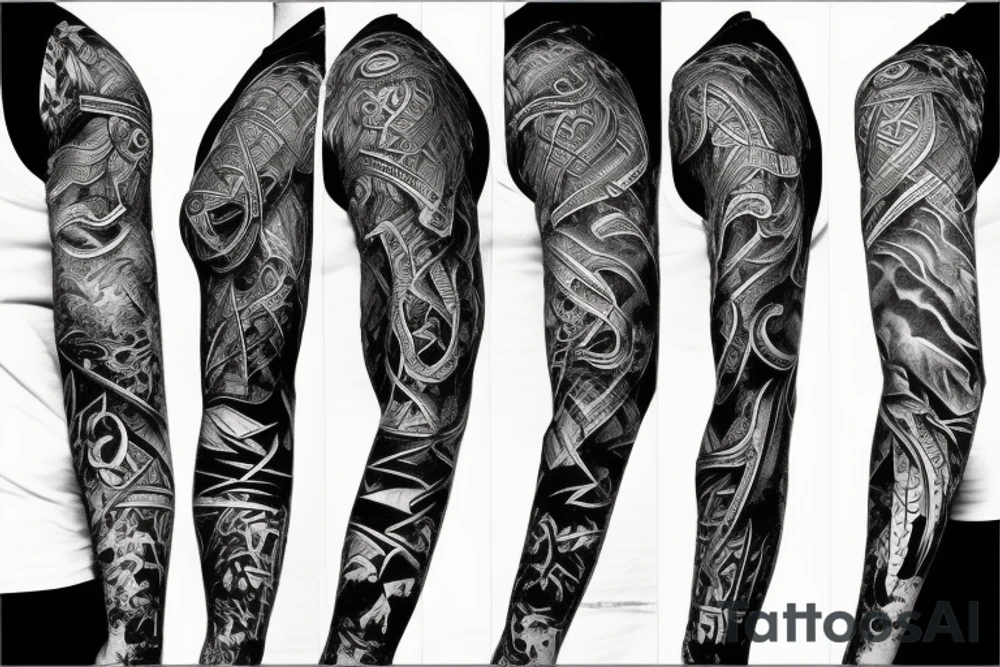 Demonic Runic Elaborate Intricate Comprehensive sleeve Demon woman gorgeous beautiful fierce Feral tattoo idea