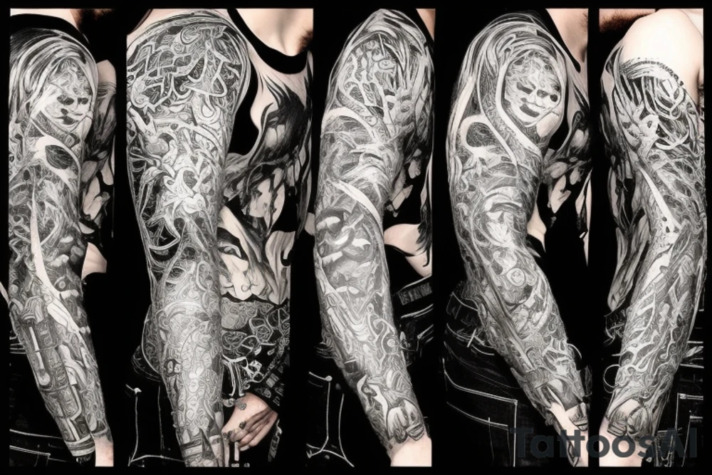 Demonic Runic Elaborate Intricate Comprehensive sleeve Demon woman gorgeous beautiful fierce Feral tattoo idea