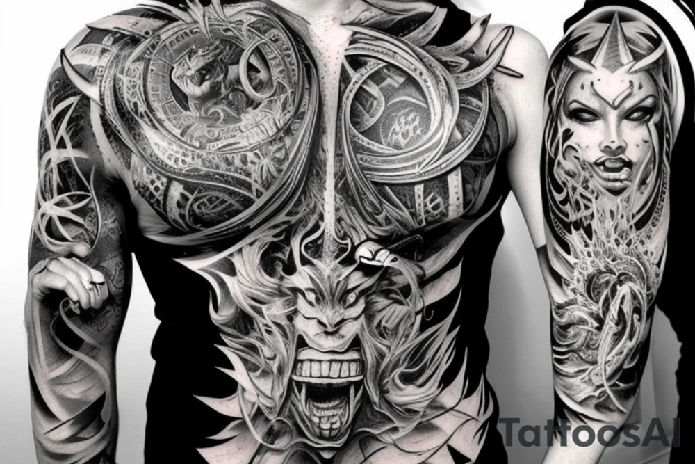 Demonic Runic Elaborate Intricate Comprehensive sleeve Demon woman gorgeous beautiful fierce Feral tattoo idea
