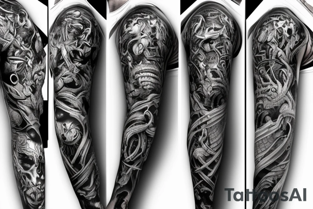 Demonic Runic Elaborate Intricate Comprehensive sleeve Demon woman gorgeous beautiful fierce Feral Chaos tattoo idea