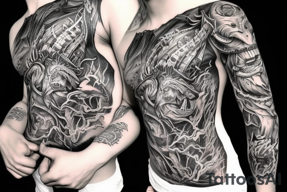 Demonic Runic Elaborate Intricate Comprehensive sleeve Demon woman gorgeous beautiful fierce Feral Chaos tattoo idea