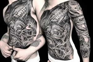 Demonic Runic Elaborate Intricate Comprehensive sleeve Demon woman gorgeous beautiful fierce Feral Chaos tattoo idea