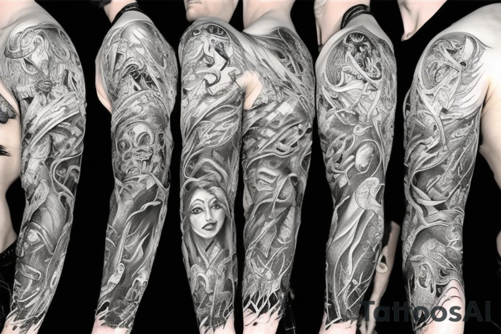 Demonic Runic Elaborate Intricate Comprehensive sleeve Demon woman gorgeous beautiful fierce Feral tattoo idea