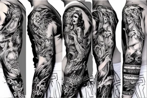Demonic Runic Elaborate Intricate Comprehensive sleeve Demon woman gorgeous beautiful fierce Feral Chaos tattoo idea