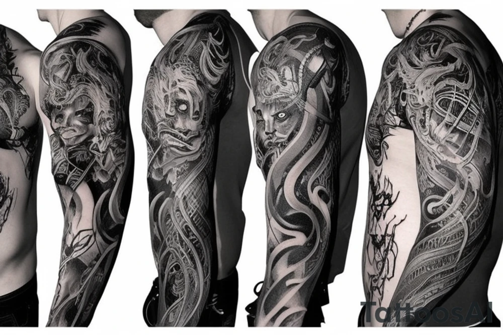 Demonic Runic Elaborate Intricate Comprehensive sleeve Demon woman gorgeous beautiful fierce Feral tattoo idea
