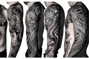 Demonic Runic Elaborate Intricate Comprehensive sleeve Demon woman gorgeous beautiful fierce Feral tattoo idea
