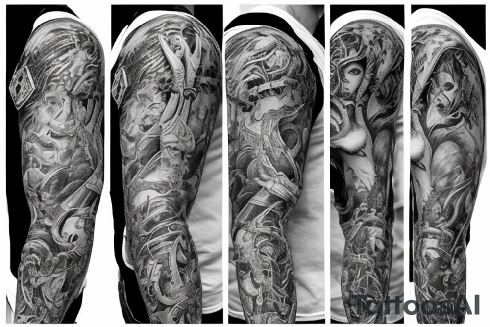 Demonic Runic Elaborate Intricate Comprehensive sleeve Demon woman gorgeous beautiful fierce Feral tattoo idea