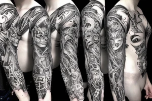 Demonic Runic Elaborate Intricate Comprehensive sleeve Demon woman gorgeous beautiful fierce Feral Chaos tattoo idea