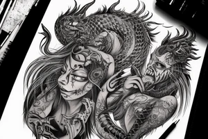 Demonic Runic Elaborate Intricate Comprehensive Demon woman gorgeous beautiful fierce Feral tattoo idea