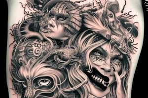 Demonic Runic Elaborate Intricate Comprehensive Demon woman gorgeous beautiful fierce Feral tattoo idea