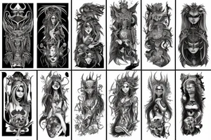 Demonic Runic Elaborate Intricate Comprehensive sleeve Demon woman gorgeous beautiful Feral Chaos tattoo idea