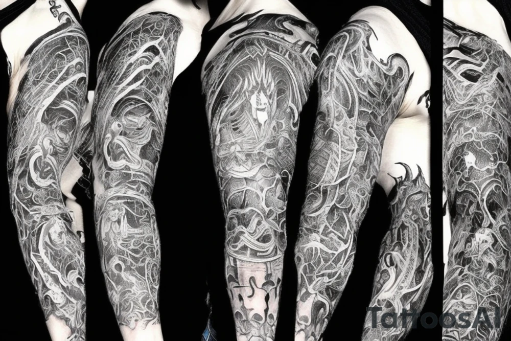 Demonic Runic Elaborate Intricate Comprehensive sleeve Demon woman gorgeous beautiful Feral Chaos tattoo idea