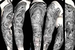 Demonic Runic Elaborate Intricate Comprehensive sleeve Demon woman gorgeous beautiful Feral Chaos tattoo idea