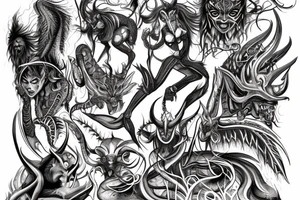 Demonic Runic Elaborate Intricate Comprehensive Demon woman gorgeous beautiful Feral Chaos tattoo idea