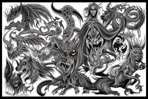 Demonic Runic Elaborate Intricate Comprehensive Demon woman gorgeous beautiful Feral Chaos tattoo idea