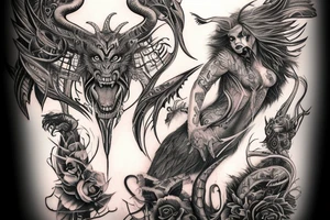Demonic Runic Elaborate Intricate Comprehensive Demon woman gorgeous beautiful fierce Feral tattoo idea